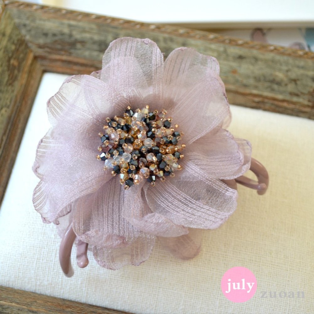 Handmade Rhinestone Beaded Flower Hair Claw Clip